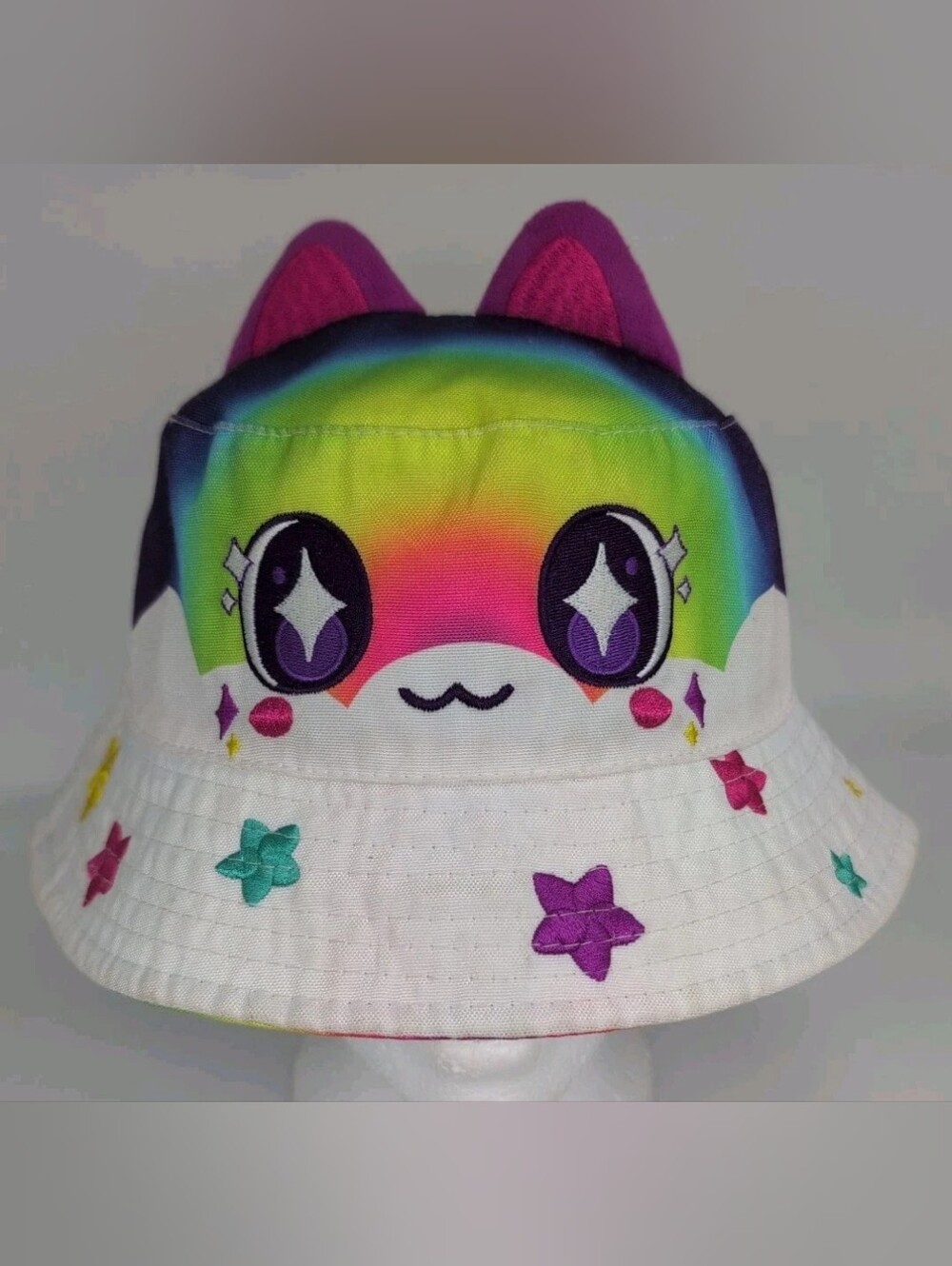 Aphmau Meemeow Rainbow Cat Bucket Hat Reversible Catface Kawaii Plush